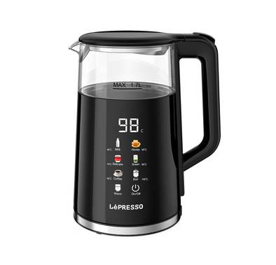 LePresso Electric Window Kettle with Multi-Temperature Display, 1.7L Capacity, 1850-2200W Rated Power, Strix Control Set, Boil Dry Protection, Auto-Opening Lid, Auto Shut-Off - Black