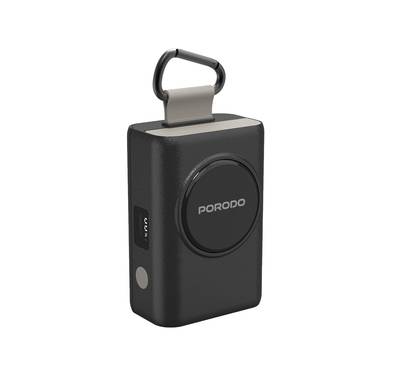 Porodo 10000mAh Power Bank with 70cm Retractable Type-C Cable, 45W Power Delivery, Built-in Safeguards, Digital Display, 0-40°C Operating Temperature - Black