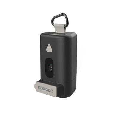 Porodo 15000mAh Power Bank with 70cm Retractable Type-C Cable, 65W Power Delivery, Built-in Safeguards, Digital Display, 0-40°C Operating Temperature - Black