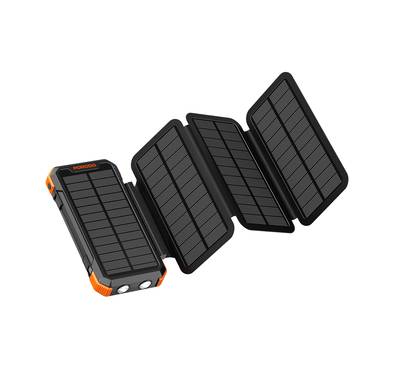 Porodo 20000mAh 4-Panel Solar Power Bank with 20W Power Delivery, Multi-Mode Flashlight, 10W Micro USB Input, Detachable Panels & Cables, - Black