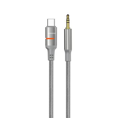 Porodo AUX to USB-C Cable with LED Light, 1.2m Cable Length, Universal Compatibility, Braided Cable Type, Tangle-Free Design - Gray