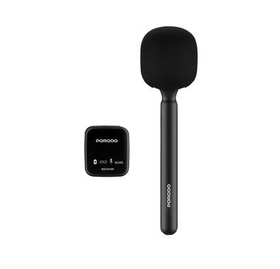 Porodo Two-Device Connect Handheld Lavalier Microphone with Automatic Noise Reduction, Up to 12 Hours Working Time, Auto Pairing, High-Quality Sound, Up to 30m Applicable Distance - Black